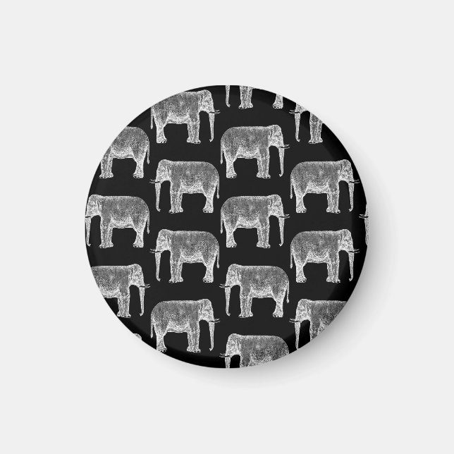 Imã Impressão do Elefante Vintage - Padrão de Arte Bra (Frente)