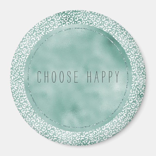 Imã Impressão do Leopardo Branco Girly Mint (Frente)