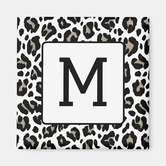 Imã Impressão do Leopardo Negro e Branco Pontos de Pel (Frente)