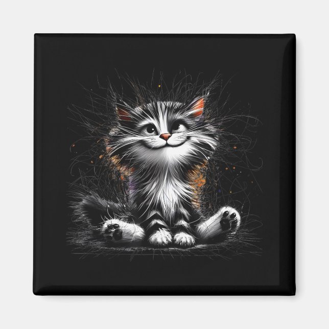 Imã Impressão Engraçado de Cat Art (Frente)