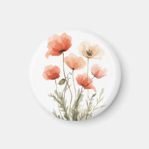 Imã Impressão Floral Aquarela Papoulas Coral