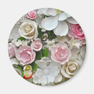 Imã Impressão floral do rosa e o branco