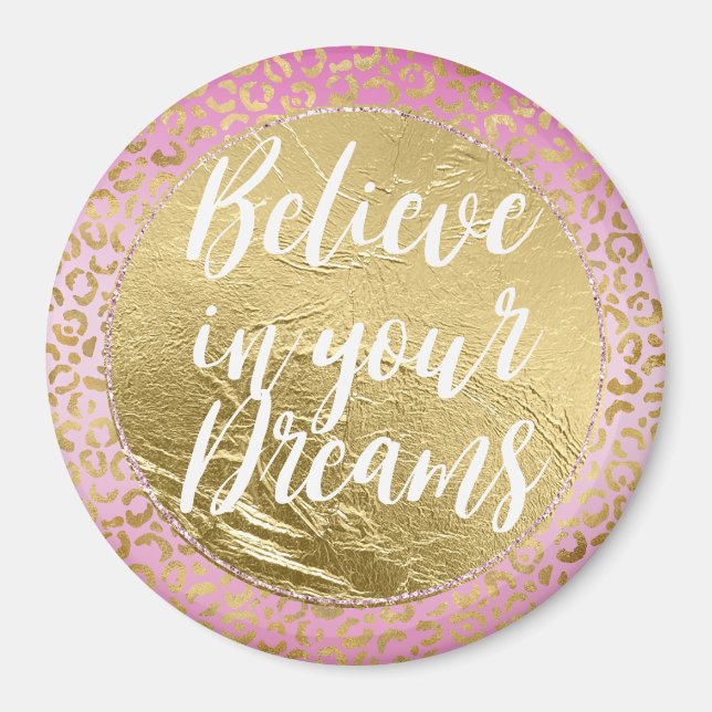 Imã Impressão Leopardo Dourada rosa (Frente)