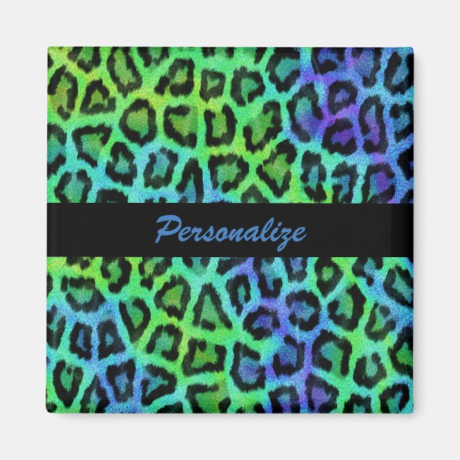 Imã Impressão Leopardo Verde e Azul de 2 Polegadas (Frente)