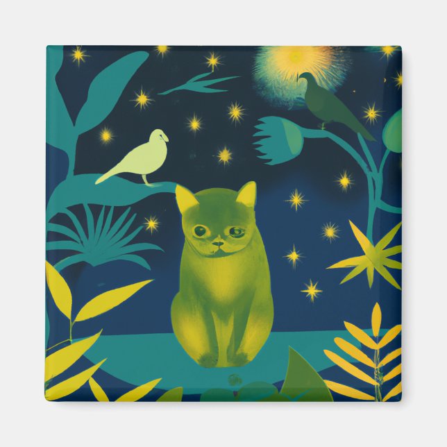 Imã Impressionista de Pintura de Gatos Tropicais (Frente)