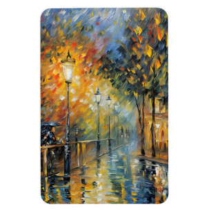 Ímã Impressionista Romântico Rainy Evening Street