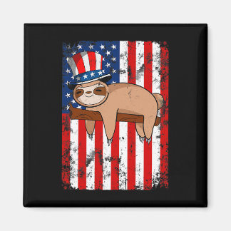 Imã Independência De Bandeiras Americanas Cute Sloth