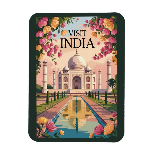 Ímã India Taj Mahal Illustration Travel Art Vintage (Vertical)