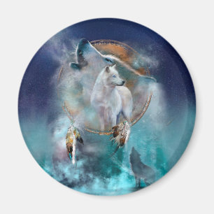 Imã Indian dreamcatcher and ethnic tribal head wolf