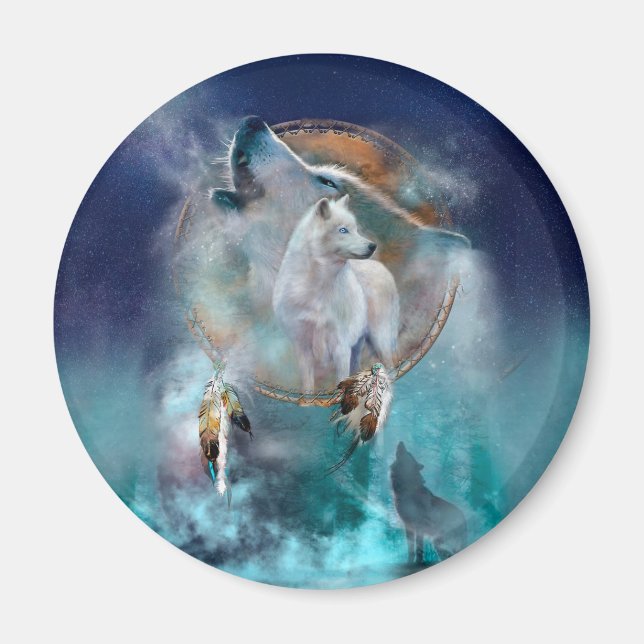 Imã Indian dreamcatcher and ethnic tribal head wolf (Frente)