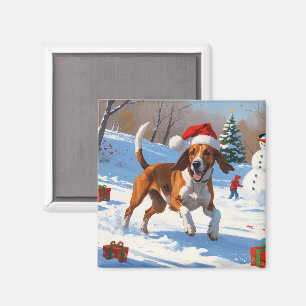 Imã Inglês Americano Foxhound Natal Festivo Neve