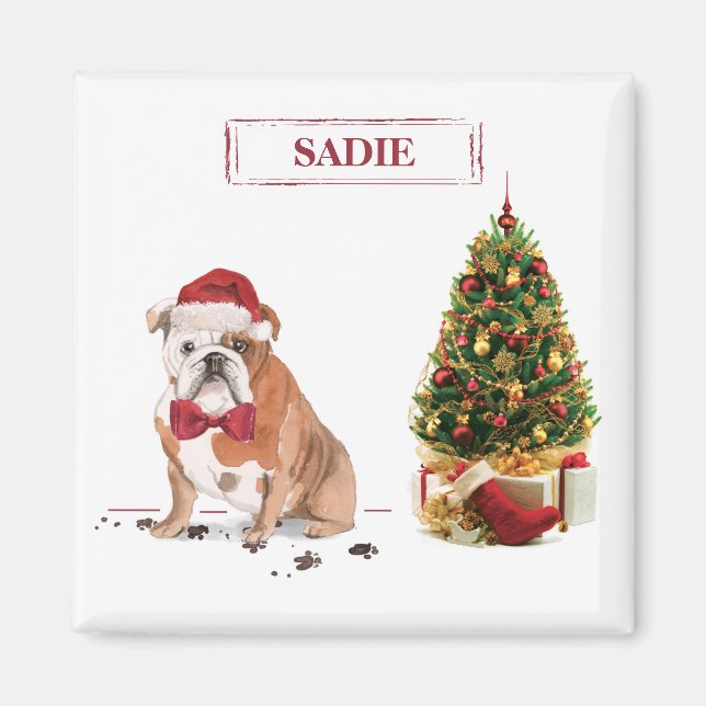 Imã Inglês Buldogue Engraçado Cachorro de Natal com Ár (Frente)