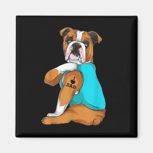 Imã Inglês Buldogue I Love Pai Tattoo Roupa, Pai De Ca
