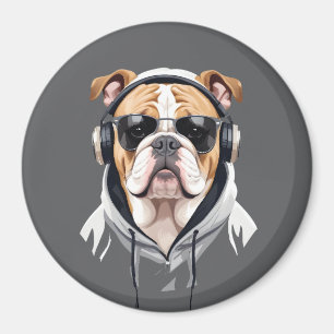 Imã Inglês Buldogue Vestindo Hoodie Funny Legal Música