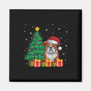 Imã Inglês Bulldog Santa Hat As Luzes De Natal