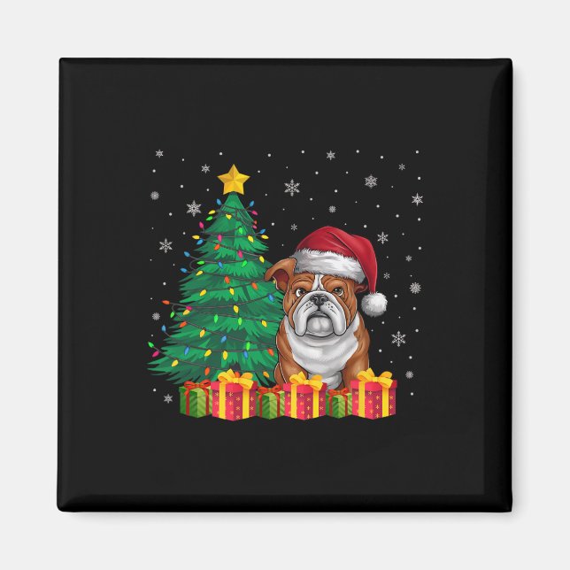Imã Inglês Bulldog Santa Hat As Luzes De Natal (Frente)