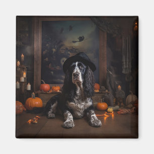 Imã Inglês Cocker Spaniel Pumpkins Halloween Assustado