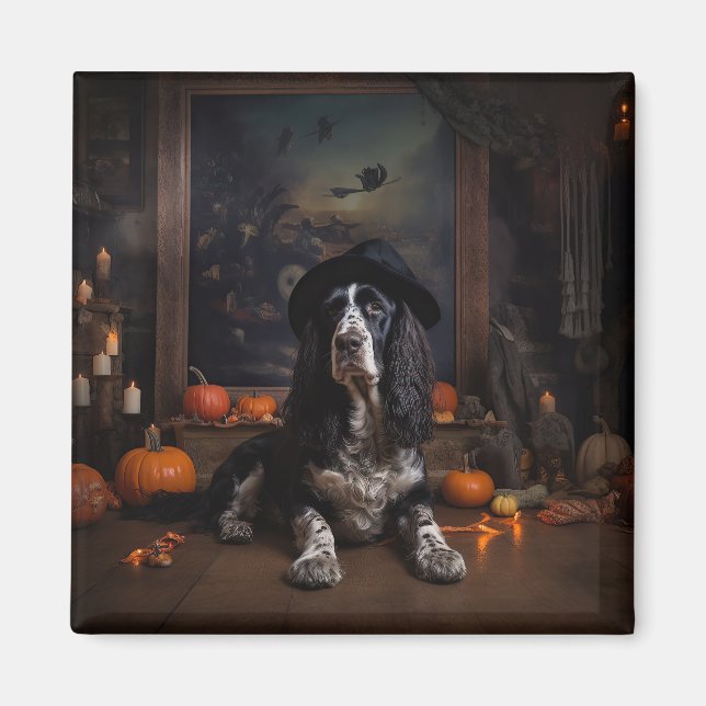 Imã Inglês Cocker Spaniel Pumpkins Halloween Assustado (Frente)