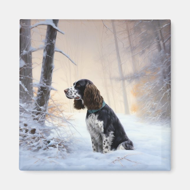 Imã Inglês Springer Spaniel Deixe-o nevar Natal (Frente)