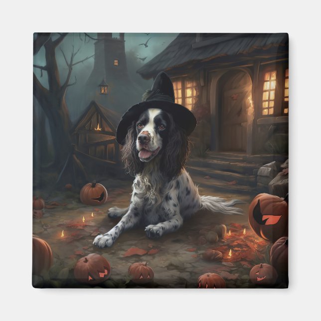Imã Inglês Springer Spaniel Pumpkins Halloween Scary (Frente)