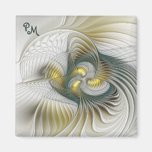 Imã Iniciais de Arte Fractal de Abstrato Teal Nobre