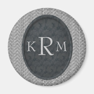 Imã Iniciais Monogramas Magneta Floral Preta