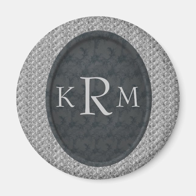 Imã Iniciais Monogramáticas Floral Preto Personalizado (Frente)