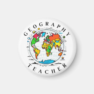 Imã Insígnia Redonda de Professor de Geografia com Glo