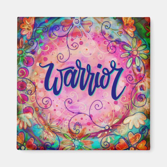 Imã Inspiração Whimsical Floral do Guerreiro Rosa (Frente)