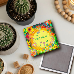 Imã Inspiridade Personalizada bonito Amarelo Floral