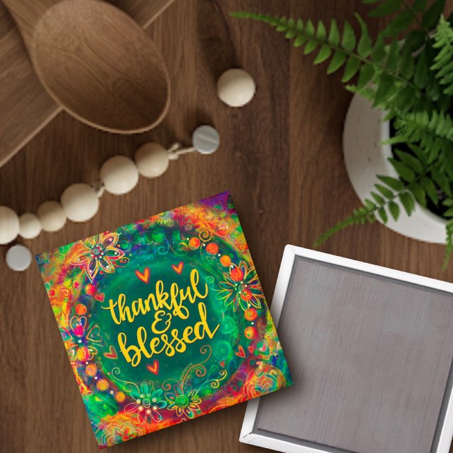 Imã Inspirividade agradecida e abençoada Floral Bonito (Criador carregado)