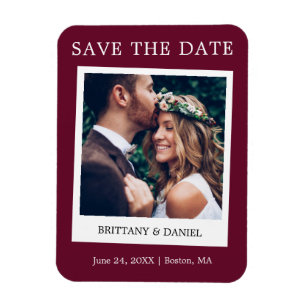Ímã Instant Camera Style Photo Save The Date Burgundy