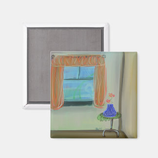 Imã Interior Doce Com Cortinas Laranja Arte Original