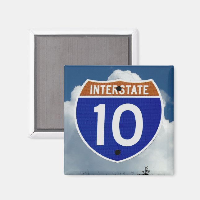 Imã Interstate 10 Highway Shield, Clouds and Sky (Front/Back)