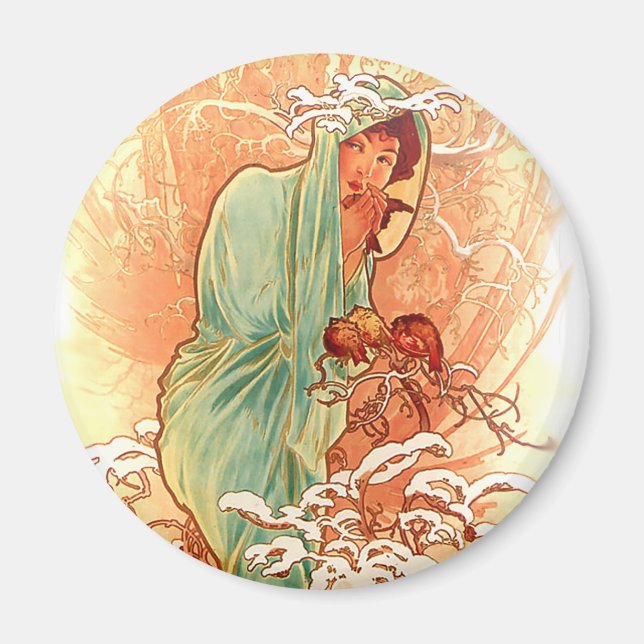 Imã Inverno - Alphonse Mucha Art Nouveau (Frente)
