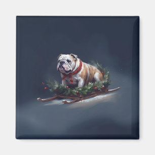 Imã Inverno de neve de Natal para Buldog