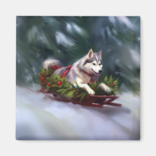 Imã Inverno de neve de Natal Siberian Husky