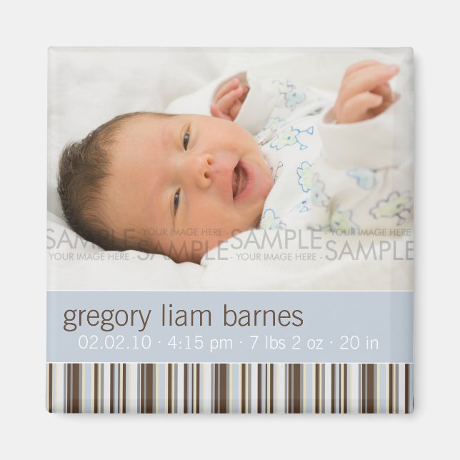 Imã Inverno Stripes Azul ・ Anúncio do Bebê (Frente)