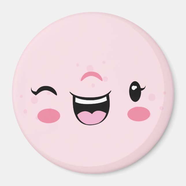 Imã Invertido Rosa Kawaii Face Magnet (Frente)