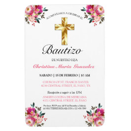 Ímã Invitación bonita del bautismo de la cruz del oro