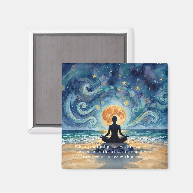 Imã Ioga Meditação Céu Noturno Estrelado Lua Praia Oce (Front/Back)