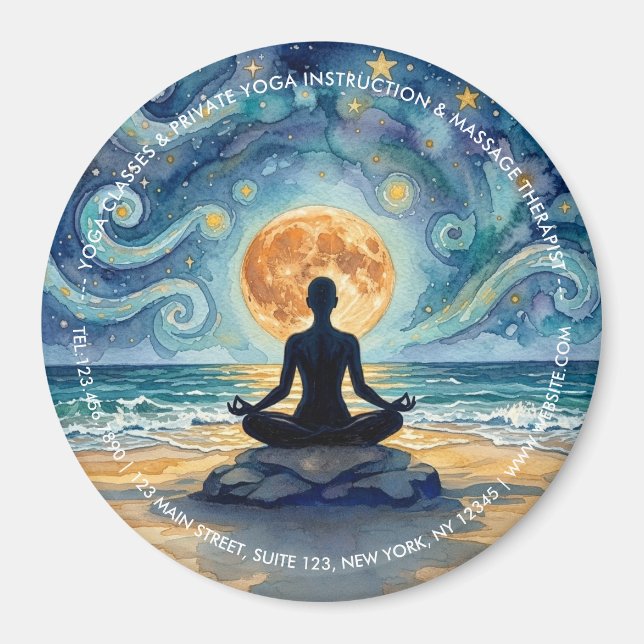 Imã Ioga Meditação Estrela Noite Céu Lua Oceano Praia (Frente)