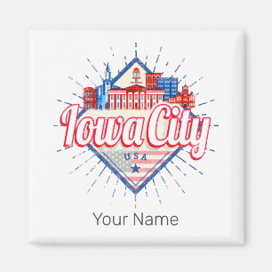 Imã Iowa City United States Retro Skyline Vintage EUA