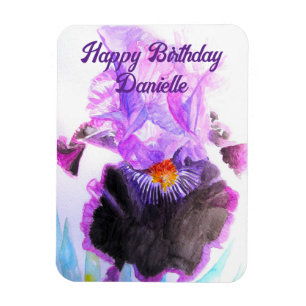 Ímã Íris Roxa Flor de Aquarela Floral Aniversário