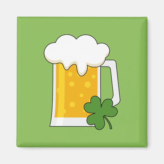 Imã Irish Beer Mug com Shamrock Clover (Frente)