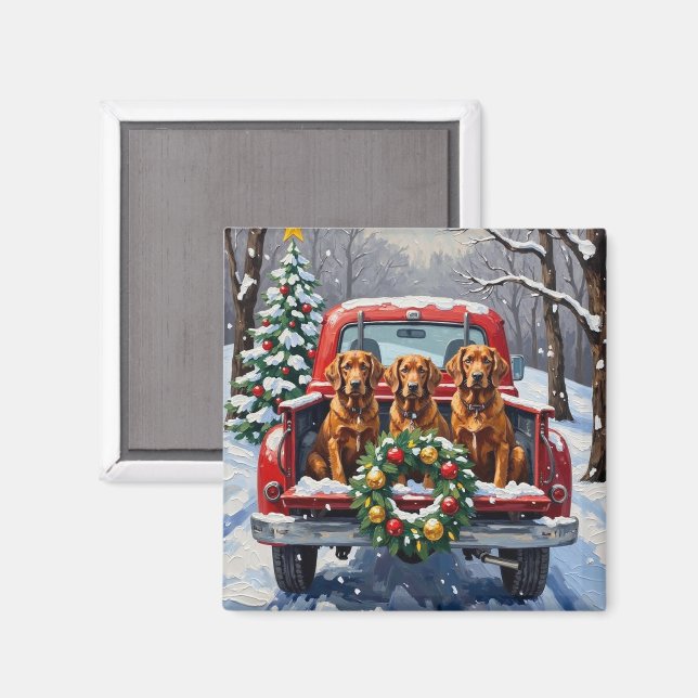 Imã Irish Red Setter Christmas Red Truck Holiday (Front/Back)