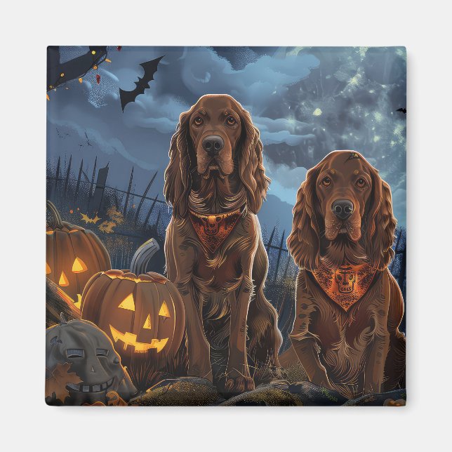 Imã Irish Red Setter Halloween Assustador (Frente)