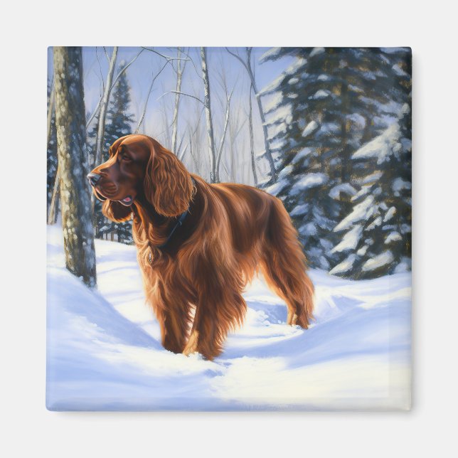 Imã Irish Setter Deixe-o nevar no Natal (Frente)