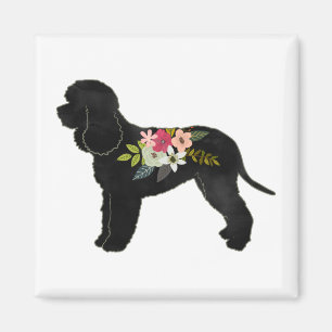 Imã Irish Water Spaniel Dog Boho Floral Silhouette
