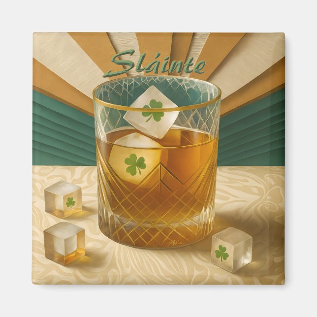 Imã Irish Whiskey Tumbler Shamrock Ice "Sláinte!" (Frente)